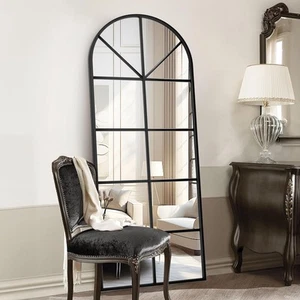 Floor Length Mirror, Black Wall Mirror, 71"x32" Large Arched Window Pane Mirr... - Picture 1 of 8