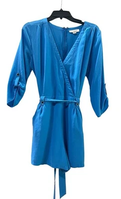 Yumi Kim Blue V Neck Romper Dress Size Medium 100% Silk RN 11916 - Image 1 of 3