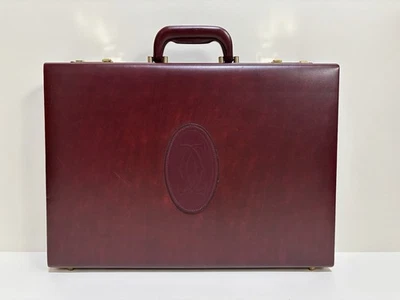 Cartier Attache Estuche Maletín Bolso de Mano Cuero Burdeos Dorado Cuero 0124 Foto 1 de 4