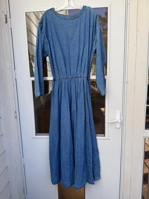 Vtg Coldwater Creek Pullover Denim Maxi Dress Elastic Waist w/Pockets Sz L - Image 1 of 4