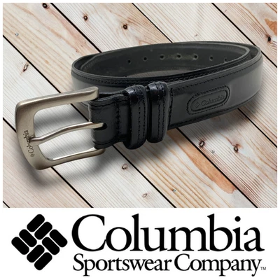 Cinturón de vestir vintage Y2K Columbia Sportswear talla 38 cuero negro herrajes plateados Foto 1 de 4