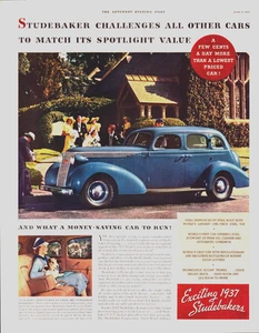 1937 Studebaker 4-Door Original Vintage Saturday Evening Post Magazine Print Ad - Picture 1 of 1