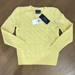 NEW Polo Ralph Lauren Kids Size 6 / 7 Yellow 100% Cashmere Cable Knit Sweater - Picture 1 of 4