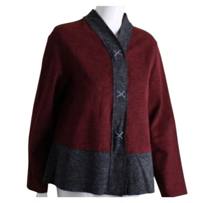 Habitat button up color block Shacket shirt Lagenlook bohemian Fall Winter S - Image 1 of 4