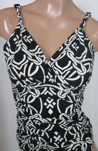 LANDS END Black Knots Shaping Surplice Tankini Top Womens 2 NEW - Picture 1 of 13