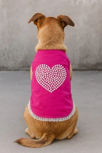 Luxus rosa Perlen Herz Hundekleid Hundeoutfit mit Spitzenbesatz süße Haustierkleidung M - Bild 1 von 5