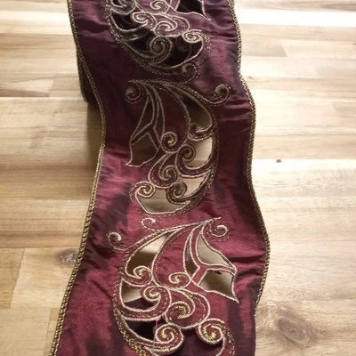  Burgundy, gold cut out  Luxury Ribbon Craft Bows Wreath , Tree Garland  - Image 1 of 4