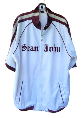 De Colección Sean John Chaqueta de Pista Cremallera Completa Manga Corta Atlética Blanca Roja Hombres Talla XXL Foto 1 de 4