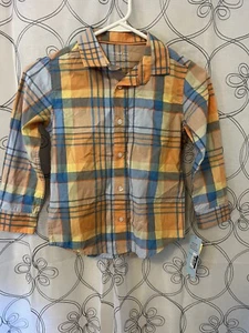 Boys Button Up Blue/orange Plaid Long Sleeve Shirt -cat & Jack Size XS (4/5) - Picture 1 of 3