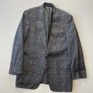 Vtg Austin Reed 41R 42R Blue Glenn Check 100% Silk Tweed Blazer Sport Coat - Picture 1 of 12