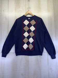 Vintage Jerzees Suede Argyle Sweatshirt Mens Size L Unisex Made in USA-6390 - Picture 1 of 8