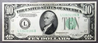$10 FRN Series of 1934-B, Fr# 2007L, Darker Green Seal, Very Choice CU - Image 1 of 2