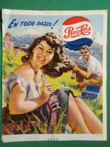 1950's PEPSI COLA SODA ADVERTISING PIN-UP BEAUTIFUL ART MEXICAN CALENDAR POSTER - Picture 1 of 1