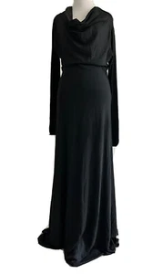 Maxi Vestido Flo Atelier Hecho a Mano Para Mujer Negro Manga Larga Cuello Capucha Talla M - Imagen 1 de 12