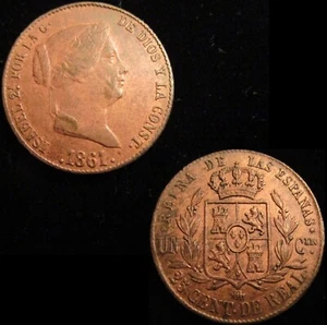 *GUTSE*766-ISABEL II, 25 CENTIMOS DE REAL 1861, SEGOVIA, EBC. - Foto 1 di 1