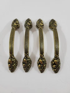 4 Amerock Burnished Brass Arched Drawer Cabinet Pulls Embossed Fruit #1332 - Picture 1 of 8