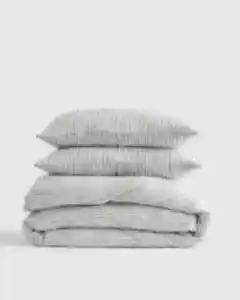 Quince 100% European Linen Duvet Cover 3PC Set Grey/White Stripe Full/Queen - Picture 1 of 5