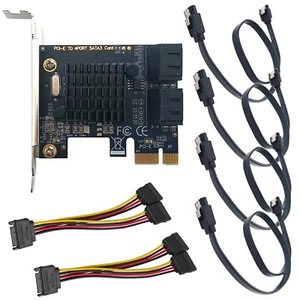Low Profile PCIe to SATA Converter 4 Way Controller Hard Drive Extension Adapter - Picture 1 of 10