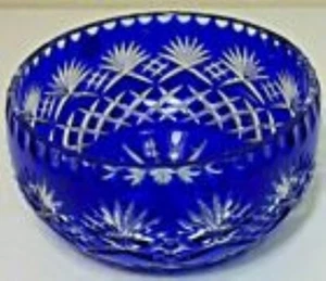 COBALT BLUE BOWL CUT TO CLEAR LEAD CRYSTAL 6 INCH- MADE IN POLAND - Picture 1 of 1
