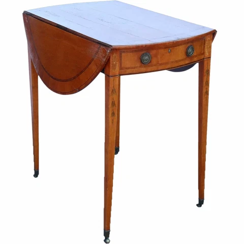 Antique English George III Inlaid Satinwood Drop-Leaf Pembroke Table on Casters Cover