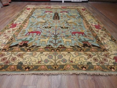 ALFOMBRA TURCA OUSHAK.(ÁRBOL DE LA VIDA) LEÓN CIERVOS PÁJAROS 9X12, ALFOMBRA BOHEMIA HECHA A MANO Foto 1 de 4