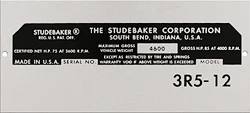 Studebaker Pickup Stainless Steel Data Plate Model 3R5-12 - Image 1 of 4