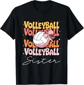 Groovy Volleyball Sister Coquette Bow Volleyball T-Shirt - Picture 1 of 5