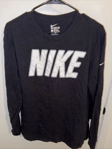 Camiseta Nike Para Hombre Mediana Negra Manga Larga Logo Gráfico Calce Atlético Dri-Fit - Imagen 1 de 3