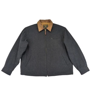 Woolrich Mens Charcoal Heather Wool Blend Jacket Leather Collar Large 16286 - Picture 1 of 12