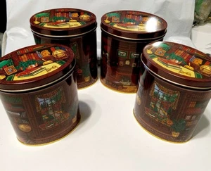 Set of 4 Matching Tins W Lids Vintage V Good Condition 5.5 X 3" - Picture 1 of 5