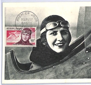 FRANCE 1955 FDC Air Mail 50f MARYSE BASTIE Maxi-Card AVIATRIX Women PILOT XF351 - Picture 1 of 12