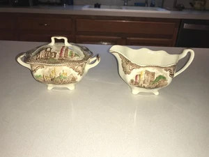 Johnson Brothers Old Britain Castles China Creamer & Covered Sugar - Picture 1 of 6