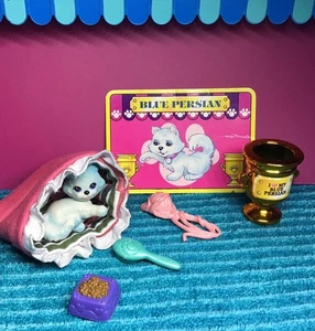 Kenner Littlest Pet Shop 1990's My Real Pets Blue Persian Cat 1994 Toy Set - Picture 1 of 10