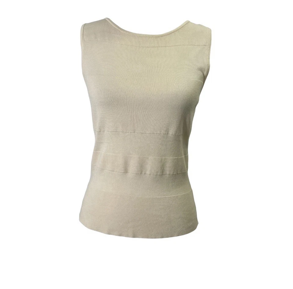 Camiseta sin mangas Judith Hart mezcla de seda para mujer mediana beige tejida sin mangas cuello redondo Foto 1 de 4