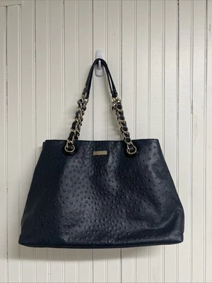 Kate Spade Ostrich Print Leather Tote Bag In Navy - Image 1 of 4