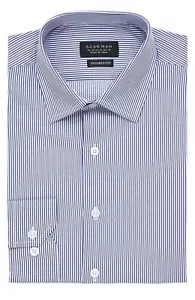 Camisa de vestir delgada/a medida para hombre a rayas azules algodón sin arrugas por AZAR MAN - Imagen 1 de 4