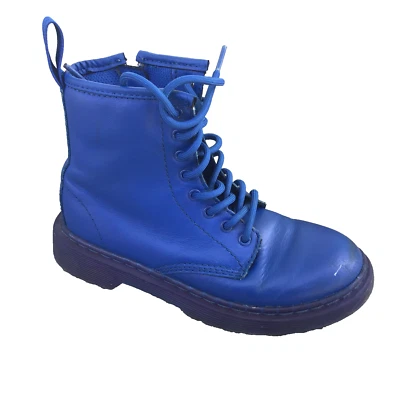 BOTAS DE COMBATE DR DOC MARTENS Delaney Juveniles Talla 1 Cuero Azul Con Cordones *RASGUÑOS* Foto 1 de 4