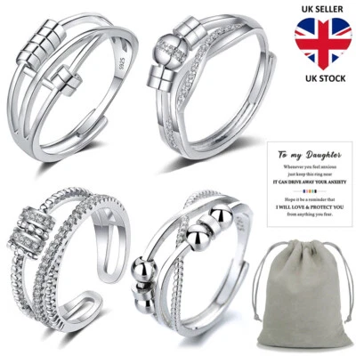 To My Daughter Anti Anxiety Ring Stress Relief Spinner Fidget Beads Women Girls - Image 1 of 4