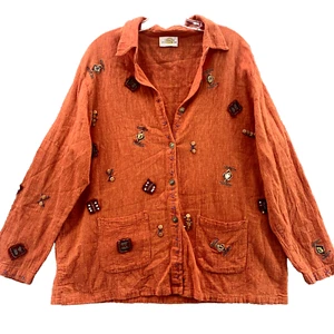 VTG Sandy Starkman Shirt Womens Orange Bead Boho Tunic Festival Coastal Gorpcore - Picture 1 of 12