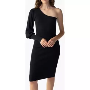 Sanctuary One Shoulder Dress Ribbed Knit Bodycon Long Sleeve Black XXL NWT$109 - Picture 1 of 11