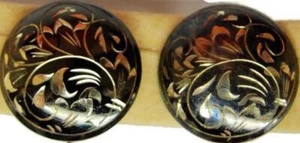 Pendientes negros florales vintage de plata esterlina con tornillos y pátina SSFCC detallada - Imagen 1 de 9