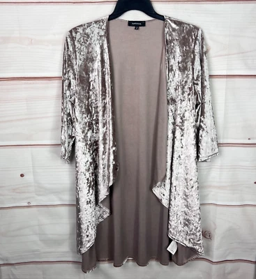 Chaqueta R&M Richards para mujer 14 púrpura terciopelo aplastado cascada abierta manga 3/4 Foto 1 de 4