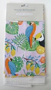 Ulster Weavers Cotton Kitchen Tea Towel DOUBLE PACK Tropical Birds & White NEW - Picture 1 of 4
