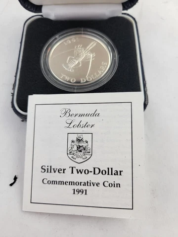 1991 Bermuda Lobster Silver Proof Two Dollar Royal Mint Boxed w/Cert Cover