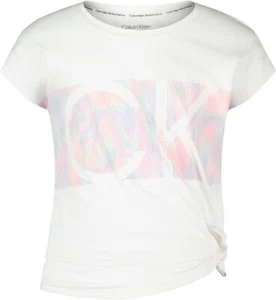 Calvin Klein Girls' Short Sleeve Active Legacy Logo T-Shirt Medium 8/10 White - Picture 1 of 9