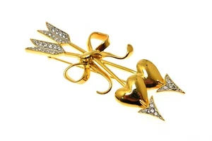 Joan Rivers Classics Collection goldfarbene Pave Kristall Pfeil & Herzen Anstecknadel Brosche  - Bild 1 von 2