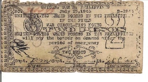 PHILIPPINES / GUIUAN SAMAR, 2 PESOS, EMERGENCY CURRENCY US ARMED FORCE, 1943 - Picture 1 of 2