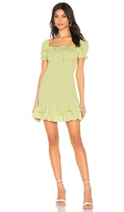 ๐ FAITHFULL THE BRAND Lime Green Cette Smocked Linen Mini Dress LARGE 8US AUS12 - Picture 1 of 12