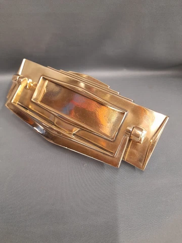 BRASS LETTERBOX, ART DECO LETTERBOX / DOOR KNOCKER IN BARE BRASS Cover