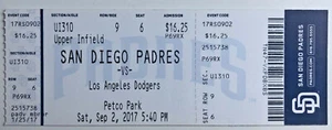 Biglietto Stub Los Angeles Dodgers vs San Diego Padres 2017 02/09/17 - Raro - Come Nuovo!!! - Foto 1 di 1